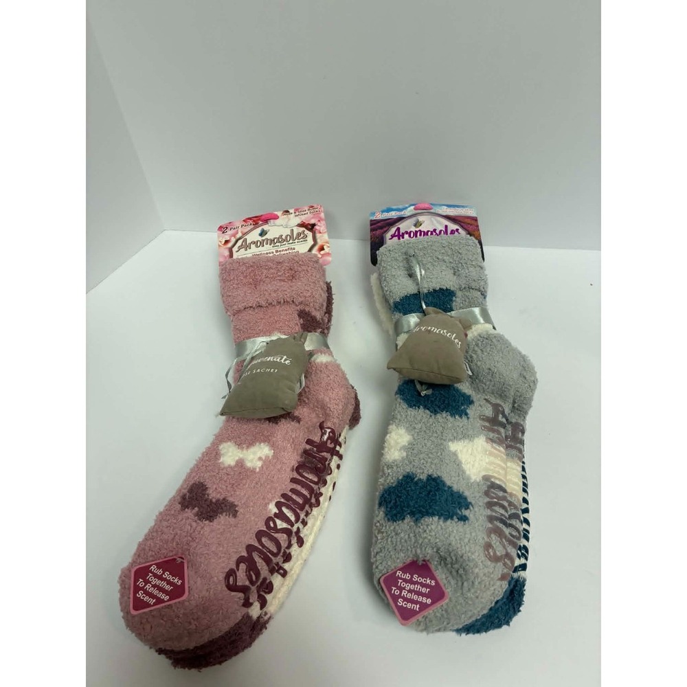 Aromasoles Cozy Fuzzy Socks 2 Pair Set w/ Scent Sachet Plush Lounge Slipper Sock